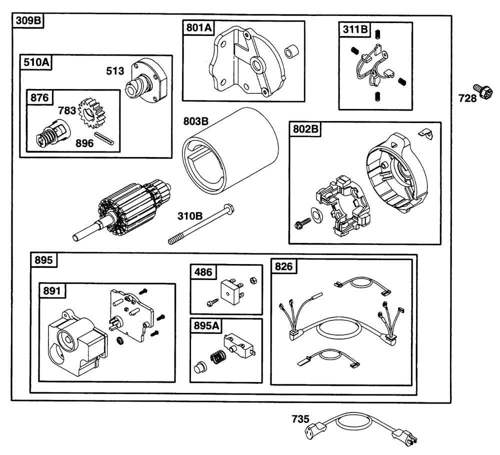 Electric Starter 3 Diagram and Parts List for 221432-0143-XX  Briggs and Stratton Engine